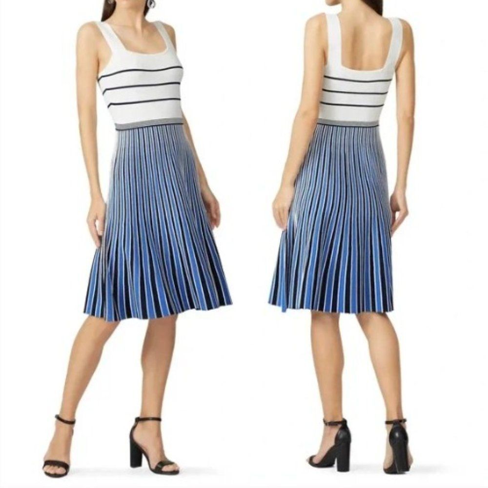 Diane Von Furstenberg Yasmin Dress Knitted Striped Blue Size L Nwt